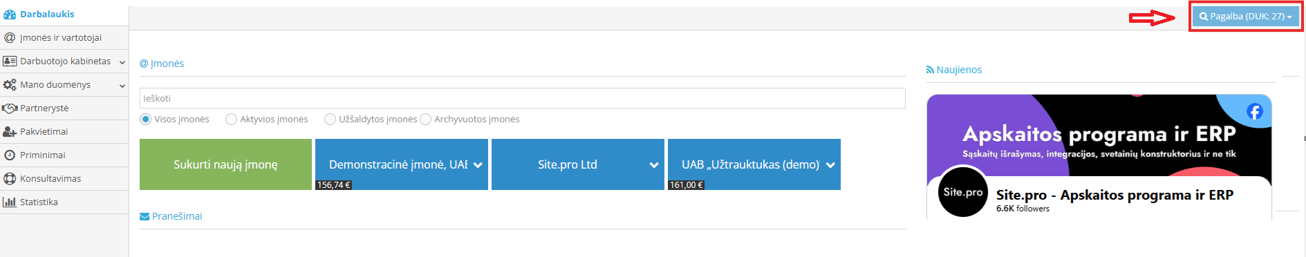 Pagalbos mygtuko paspaudimas instrukcija